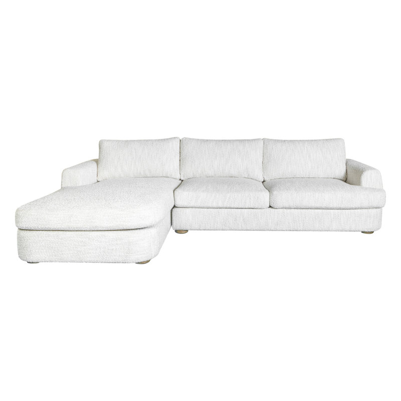 Nigell 123 In. Arm Facing Rectangular Sectional Sofa With Round Arms, Left Hand Facing, White Polyester