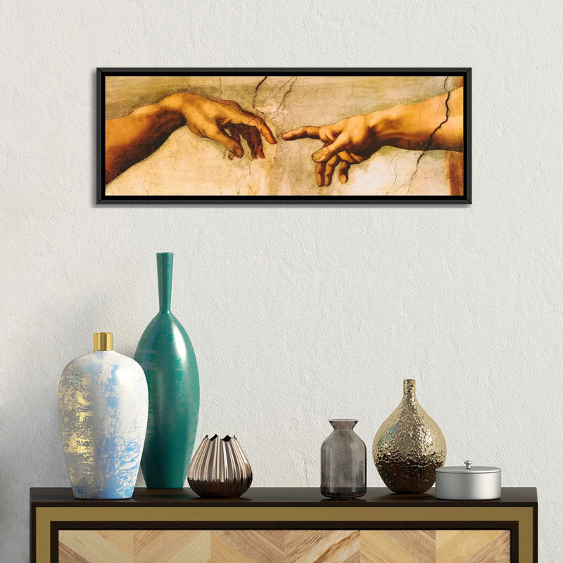 La création d'Adam par Michel-Ange - Galerie panoramique, H 20 po x l 60 po, Toile encadrée, Noir