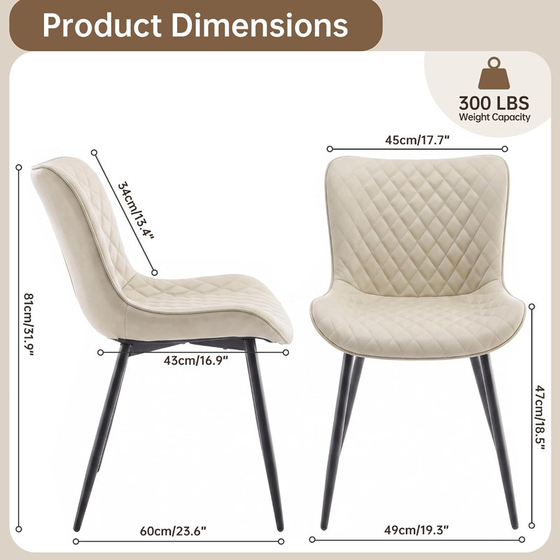 Ensemble de 2 chaises de salle à manger modernes en similicuir, Polyuréthane beige