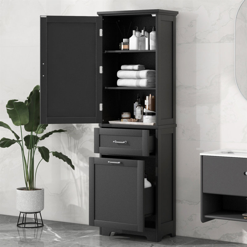 Tall Bathroom Storage Cabinet, Freestanding Storage Cabinet With Two Different Size Drawers And Adjustable Shelf, MDF Board With Painted Finish, Black (Old Sku:WF312730AAB)