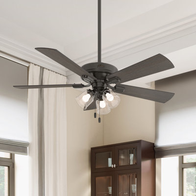 Ventilateur de plafond standard à 5 pales de 52 po avec chaîne de traction et ensemble d'éclairage inclus Crestfield