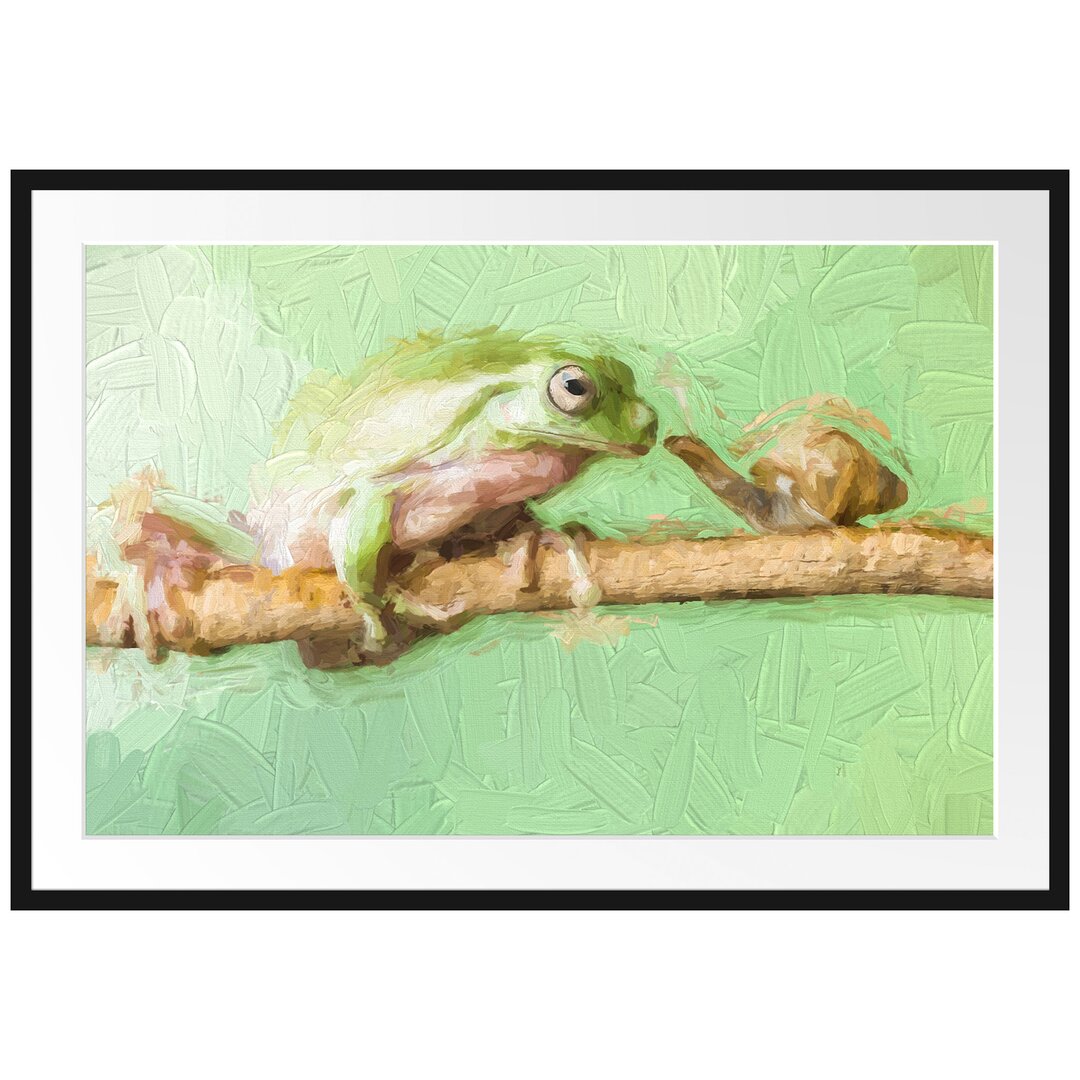 Gerahmtes Papierbild Der Frosch und die Schnecke