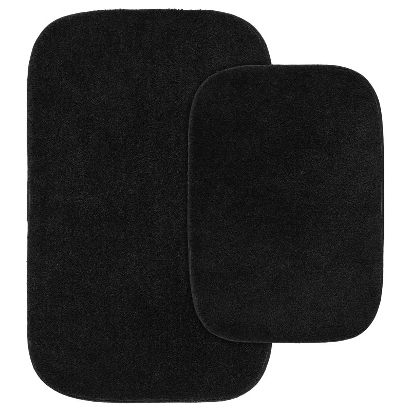 Ensemble de tapis de bain en nylon 2 pièces avec envers antidérapant Mccluney, Noir