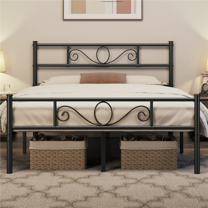 Metal Bed Frame with Headboard/Under-Bed Storage, Black, Kingsize (5')