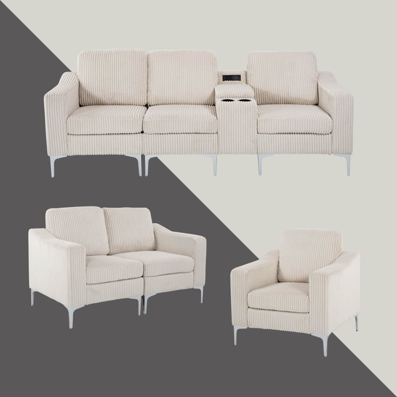 Ensemble de salon modulaire 3 pièces rembourré, Beige