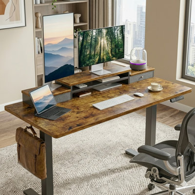 Electric Adjustable Height Standing Desk Computer Table with Drawers