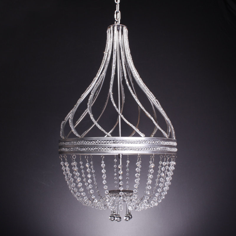 Lustree empire 6 lumières unique/avec accents en cristal Krebs, Argent brossé