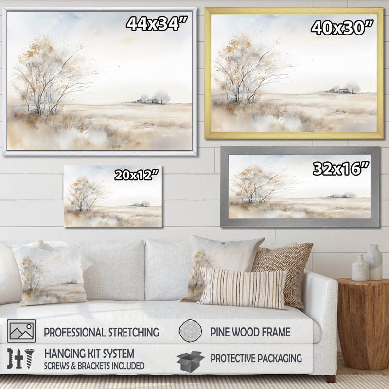 "Countryside Minimal Scenery II" - campagne, art mural sur toile, H 30 po x l 40 po, Cadre naturel flottant