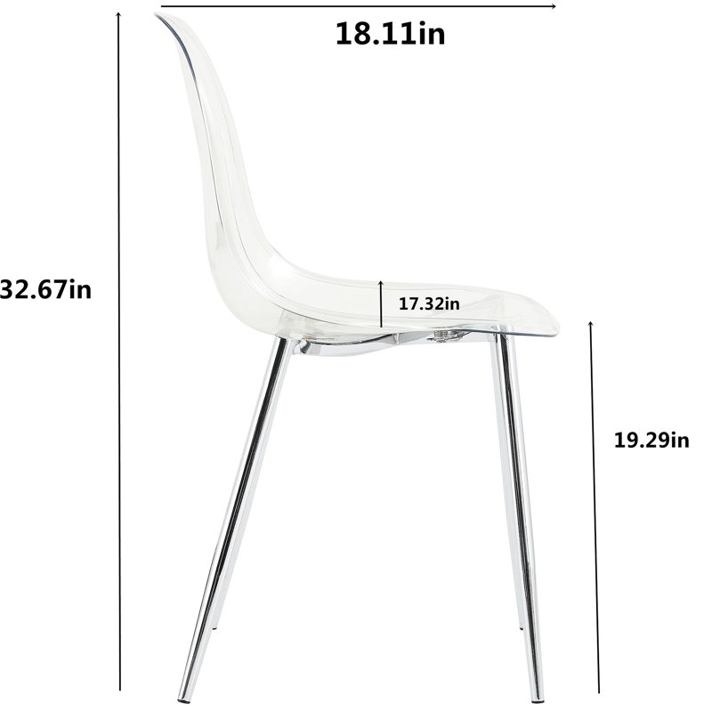 Chaise en plastique transparent, conception créative nordique, tabouret de maquillage en cristal sans accoudoirs, chaise 6 avec pieds argentés
