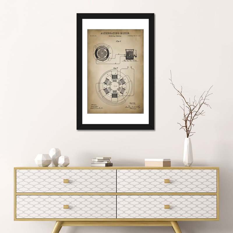 « tesla alternating motor », impression sur toile, Papier d'art encadré noir, H 24 po x l 16 po x P 1 po