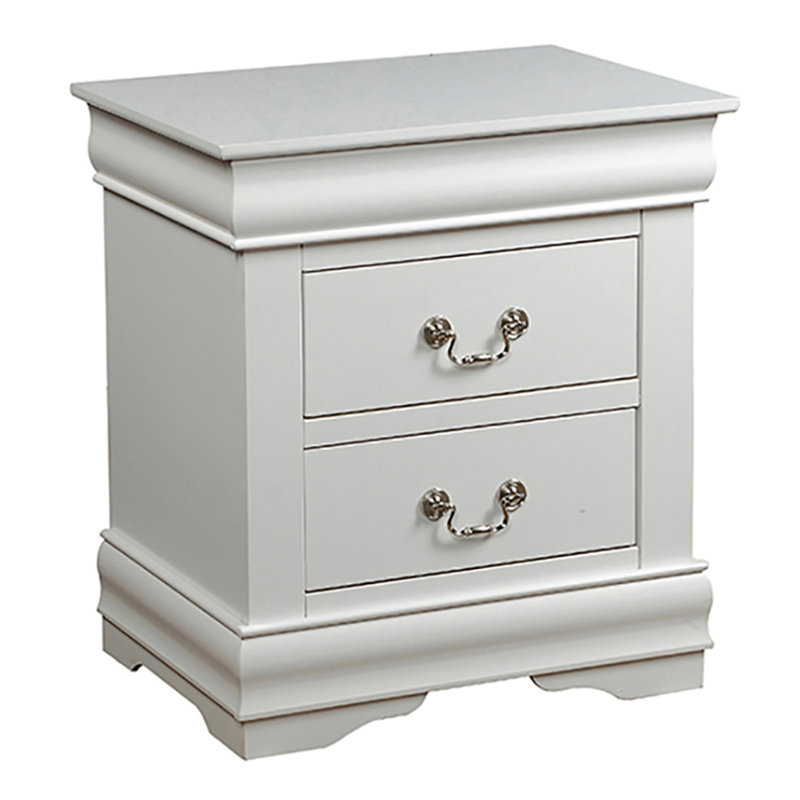Table de chevet blanche pour chambre à coucher avec deux rangements - pin massif, 2 poignées délicates pour rehausser le style
