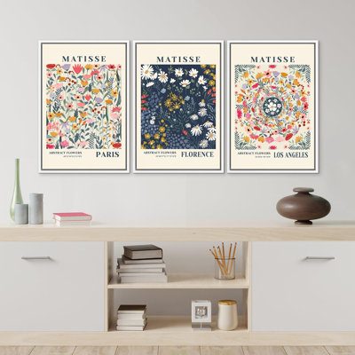 " Multicolor Flowers Nature Wilderness Modern Art Boho Decor Colorful Chic Living Room " 3 - Pieces