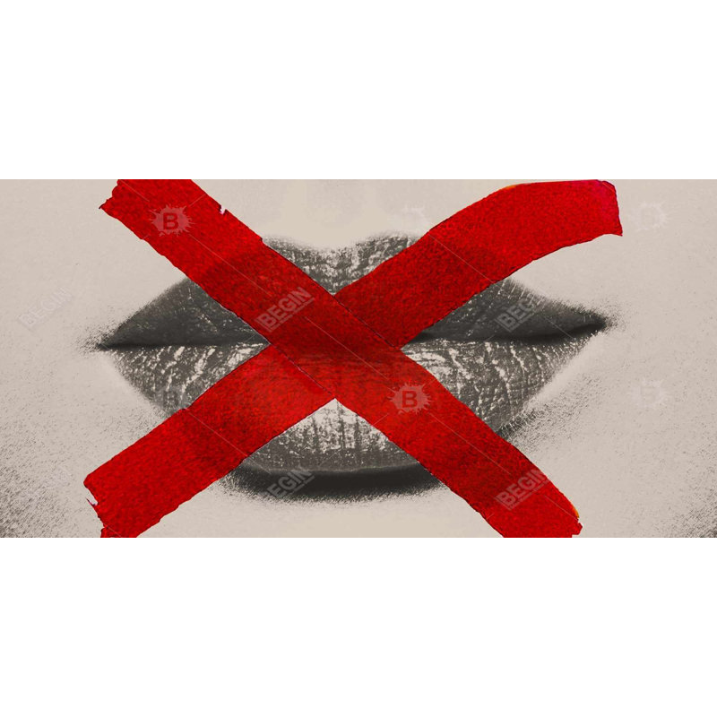 Grayscale lips with a red x - 15.75"x31.50" Desk mat