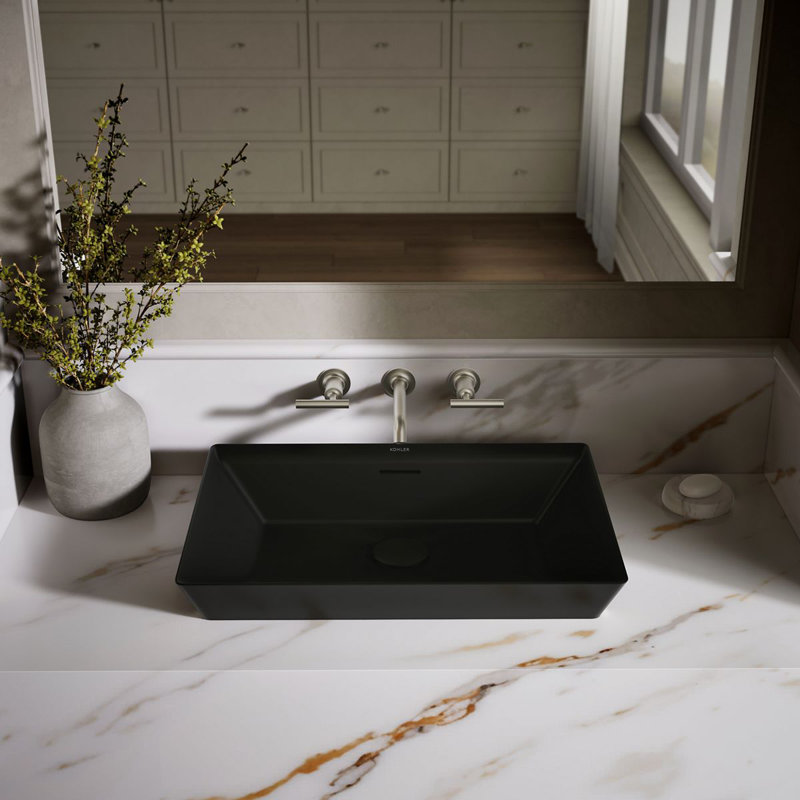 Brazn Rectangle Vessel Bathroom Sink, Honed Black, Honed Black