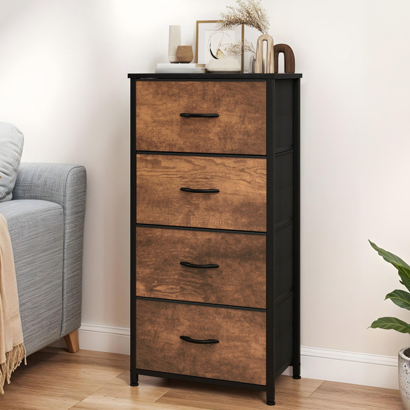 4 Drawers Storage Fabric Chest, Rustic Brown/Black