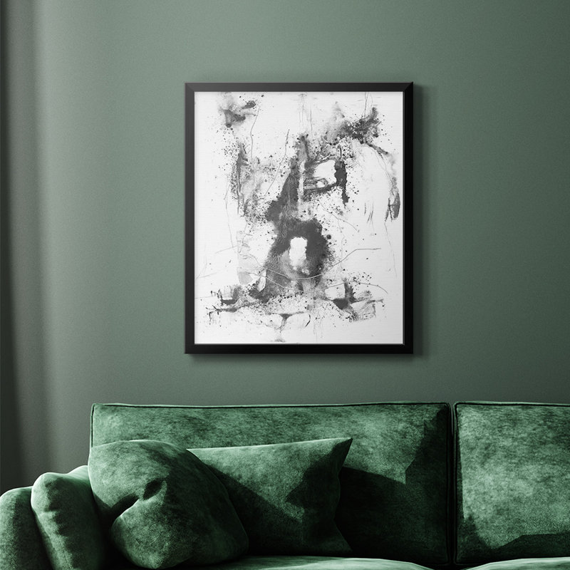 Graphite abstrait II, toile encadrée de qualité supérieure - prête à être accrochée, Noir, H 20 po x l 16 po