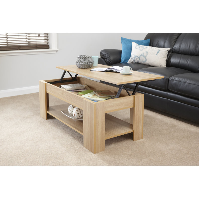 Adrianne Lift Top Four Leg Coffee Table with Storage, Oak