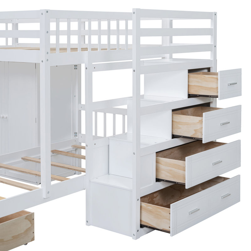 Lit superposé double au-dessus de simple et compact, en bois massif, de style moderne pour la famille