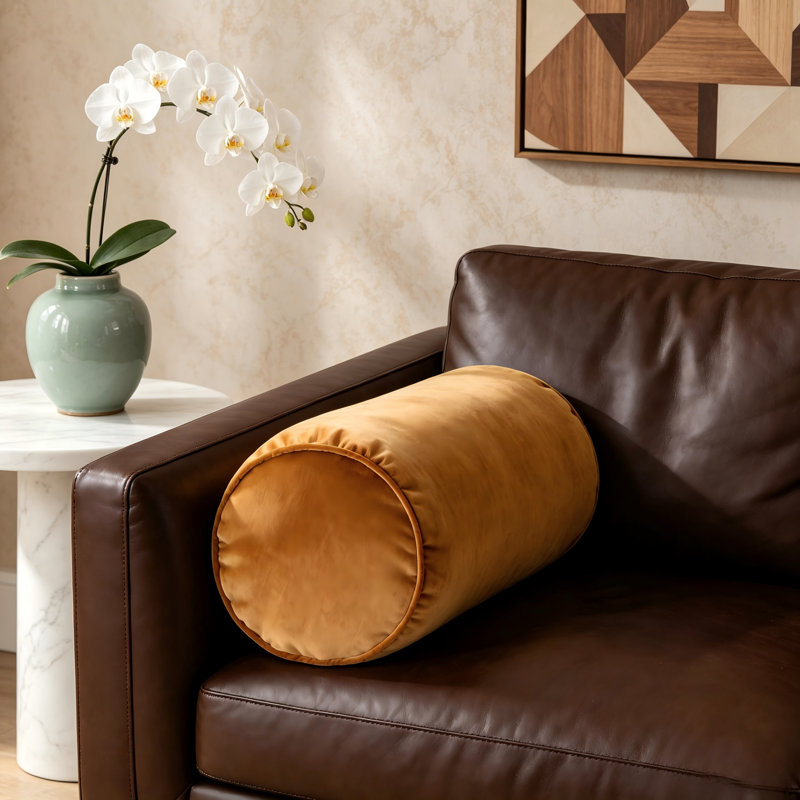 Long oreiller rétro en velours brun, en tissu de polyester, avec une texture douce et décorative
