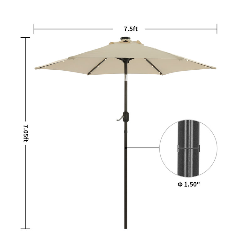 Parasol de marché lumineux 7,5 pi Atanase, H 84 po x l 86,6 po x P 86,6 po, Beige
