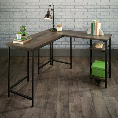 L-Shaped Desk With Rustic Style, Brown Finish