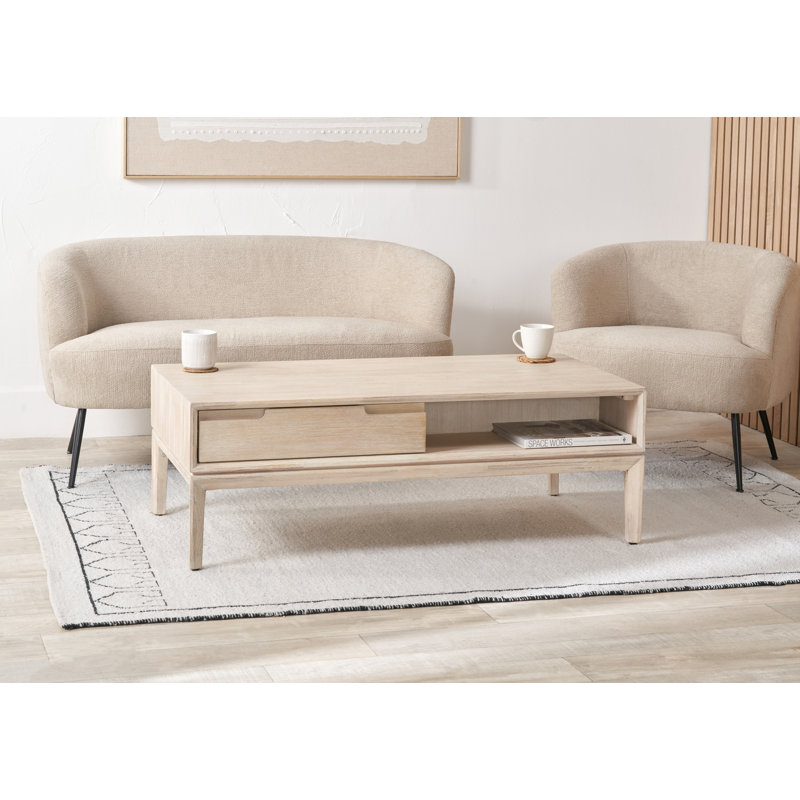 Takierra Solid Wood Coffee Table with Storage, White Sand