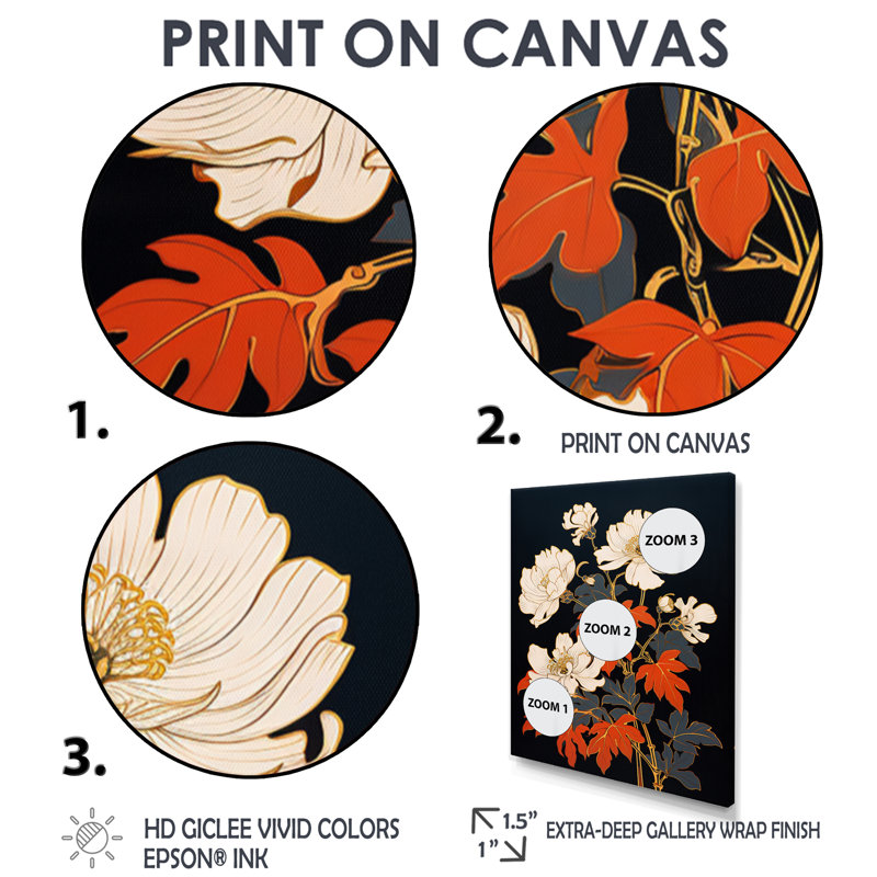Illustration rétro de pivoines blanches - pivoines, Cadre flottant noir, bois massif, H 20 po x l 12 po