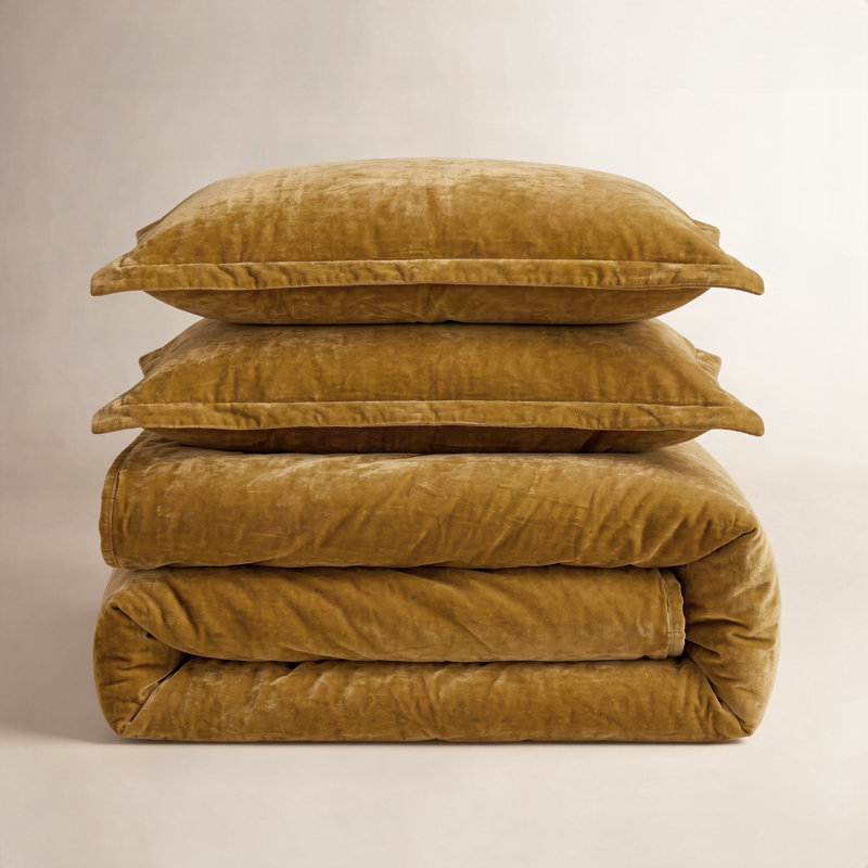 Ensemble de housse de couette Stella, Housse de couette pour grand lit + 2 taies décora, Safran