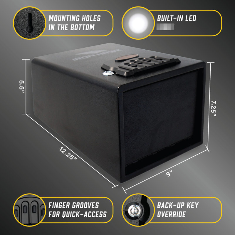 Coffre en acier noir mat avec accès rapide pour économiser de l'espace - 8,78 po Largeur, poids de 8,4 lb, hauteur de 7,42 lb, profondeur de 11,75 lb,