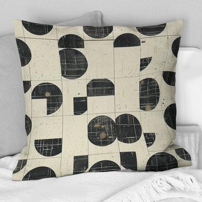 Coussin décoratif blanc et noir Midcentury Geometric I - Midcentury