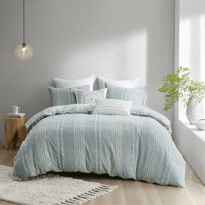 Ensemble de housse de couette en jacquard de coton double / grand 3 pièces, Bleu