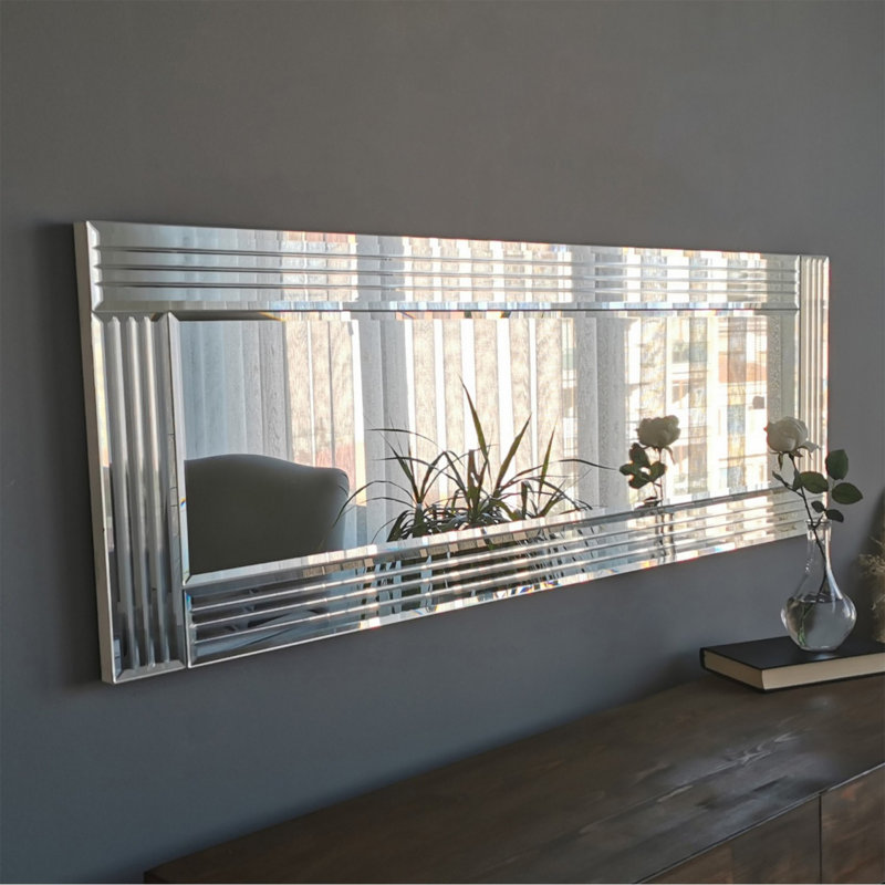 Modern Adjustable Wall-Mounted Mirror, Silver Finish, 47.2 x 15.7 inches | 100% MDF, Assembled, Horizontal/Vertical Orientation | Stylish Solid Color Design Perfect for Any Room Decor