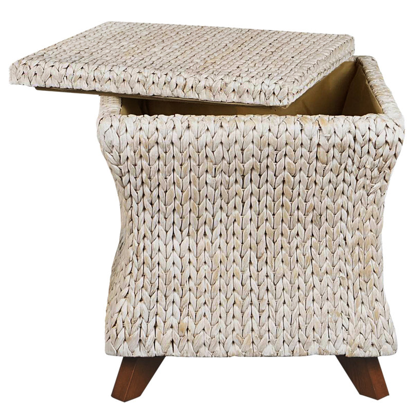Adalynn Upholstered Storage Ottoman, White Wash Banana Leaf