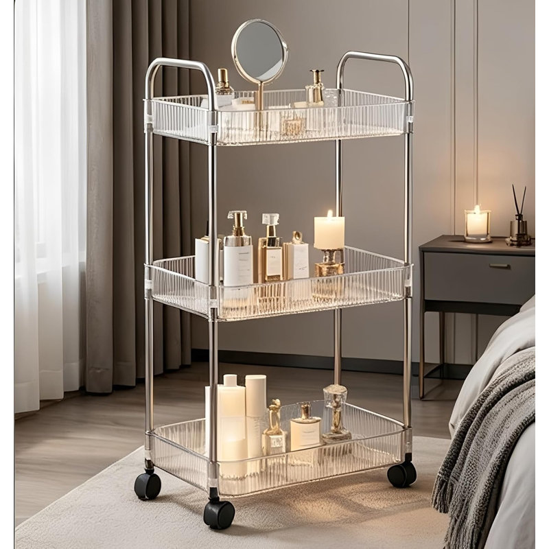 Chariot utilitaire roulant en plastique transparent à 3 niveaux avec roues | Chariot de rangement multifonctionnel
