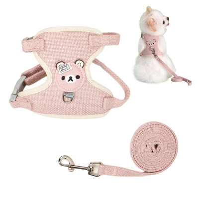 Cat Dog Harness Leash For Walking Adjustable Pink