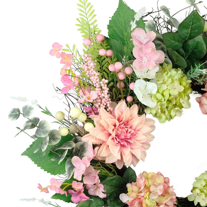 26" Artificial Hydrangea & Dogwood Floral Spring Wreath
