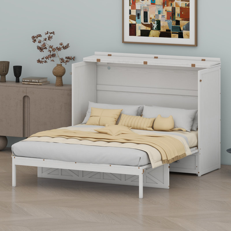 Murphy Bed With Large Drawers, Brushed White