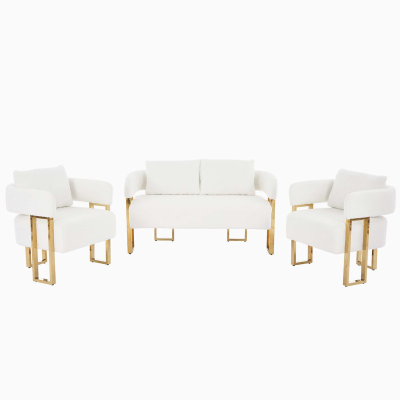 Chaise d'appoint Minimalist Teddy, canapé d'appoint rembourré avec pieds en métal doré