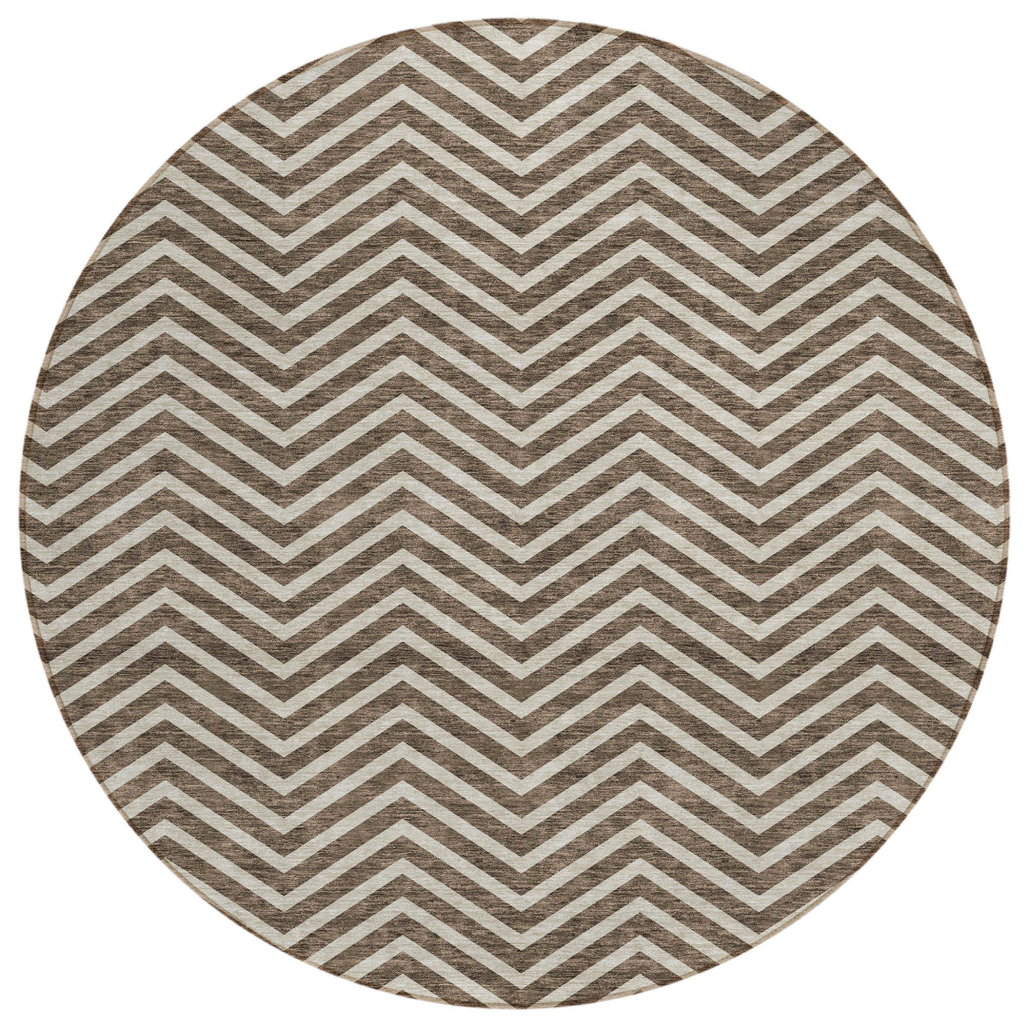 HomeRoots 8' Brown Round Chevron Washable Indoor Outdoor Area Rug | Wayfair
