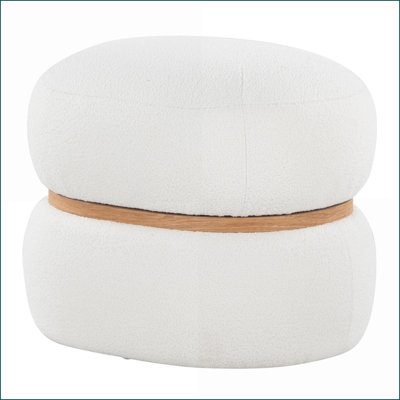 Pouf, pouf contemporain en tissu crème Cinch par LumiSource - Bois naturel pour le salon Chambre à coucher | Crème | Tissu