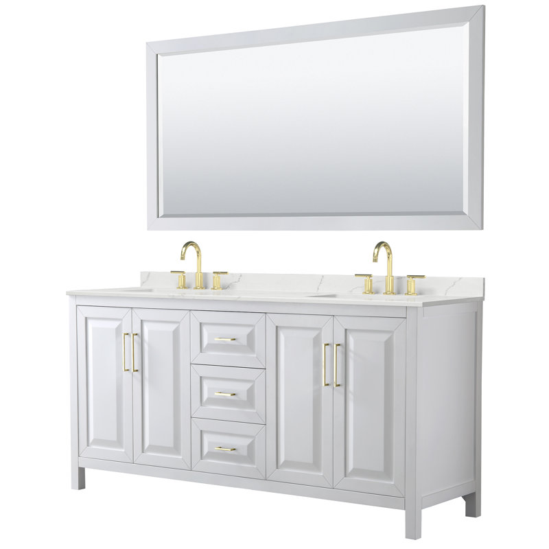 Daria 72'' W Vanity, White, Brushed Gold, Giotto Quartz