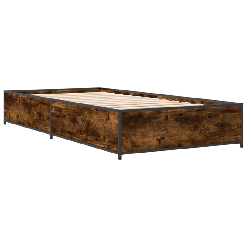 Vidaxl Bed Frame Engineered Wood And Metal, Small Single (2'6), Smoked Oak