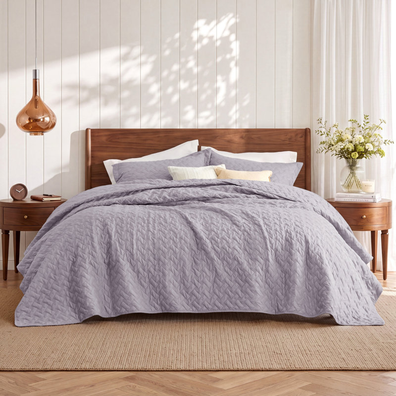 Couvre-lits légers avec motif de tissage de panier Quilts, ensemble de literie à courtepointe douce, couvre-lit Hazel, Mauve