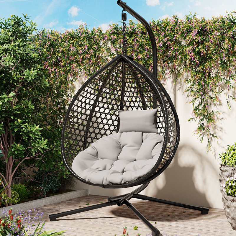 Fauteuil à œufs suspendu pour divers réglages - Base en fer massif, PE, appui-tête réglable, expérience confortable, différents espaces, base solide, temps de relaxation du coussin