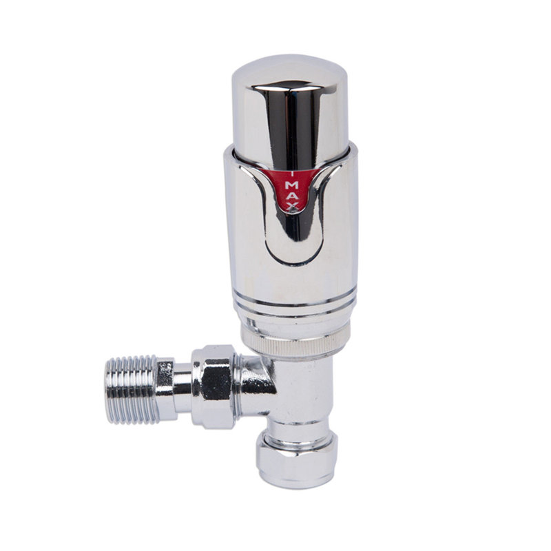 Thermostatic TRV Valve And Manual Radiator Valve Angled 15Mm X 1/2" Twin Pack Chrome