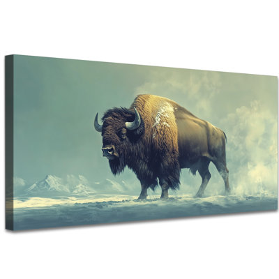 Bison Wall Art - American Buffalo Pictures Wall Decor for Living Room, Majestic Winter Scene Buffalo Canvas Wall Art for Bedroom Wall, Gallery Wrapped Pine Frame Printed Canvas, 20×40 inches