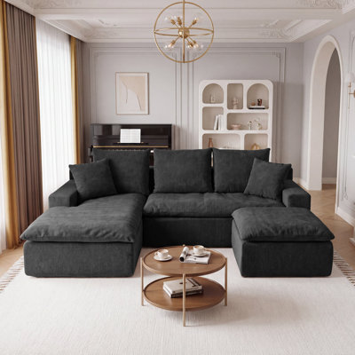 Canapé d'angle modulaire en forme de U de 235 cm (92,51 po), canapé à compression en chenille avec ressorts ensachés, canapé moderne à assise profonde pour salon, livré roulé et sans assemblage