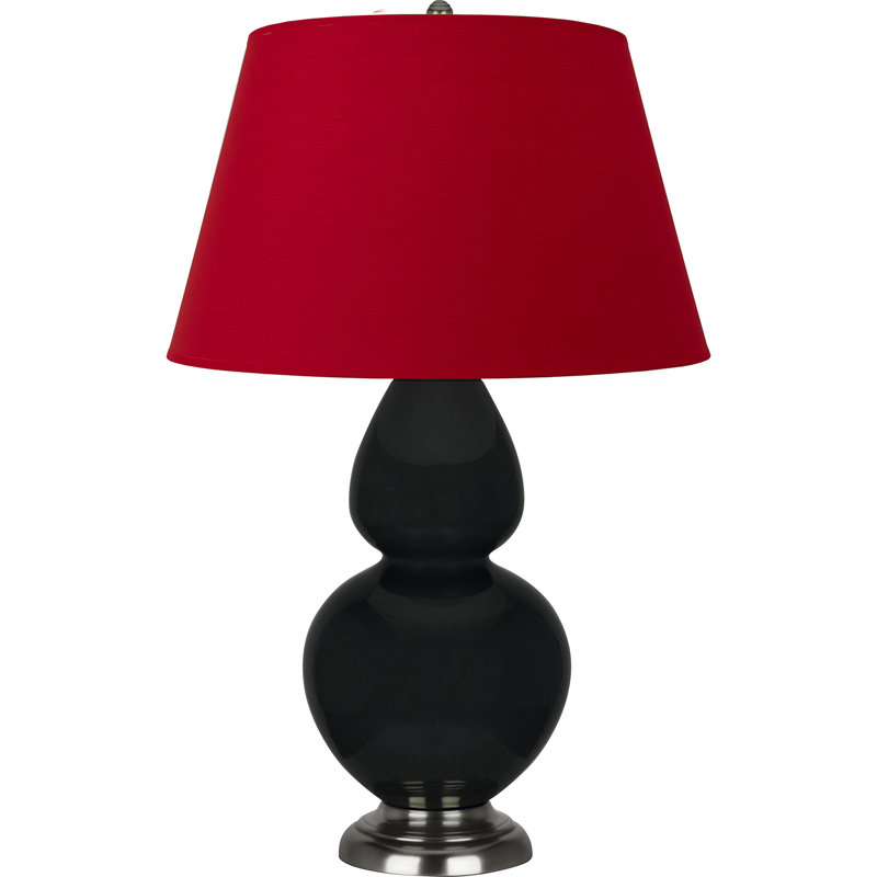 Lampe de table double gourde en céramique, Obsidienne vernie / argent antique, Blanc cassé, Argent argent