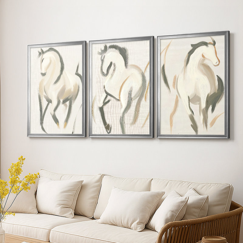 ANIMALS Series CECLxX - Toile tendue avec châssis sur mesure - 3 pièces, H 19 po x l 27 po, Argent argent