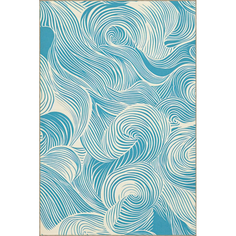 Tapis à motif ondulé bleu clair avec base tissée lavable à la machine, Tapis de couloir 3 pi 3 po x 6 pi 7 po inclus